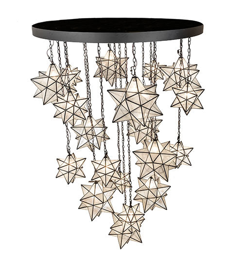 Meyda Lighting Moravian Star 72" 19-Light Oil Rubbed Bronze Cascading Chandelier With Clear Seeded Shade Glass