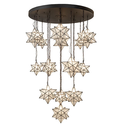 Meyda Lighting Moravian Star 72" 19-Light Oil Rubbed Bronze Cascading Chandelier With Clear Seeded Shade Glass