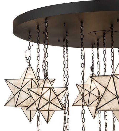 Meyda Lighting Moravian Star 72" 19-Light Oil Rubbed Bronze Cascading Chandelier With Clear Seeded Shade Glass