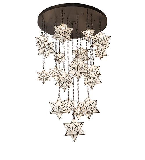Meyda Lighting Moravian Star 72" 19-Light Oil Rubbed Bronze Cascading Chandelier With Clear Seeded Shade Glass