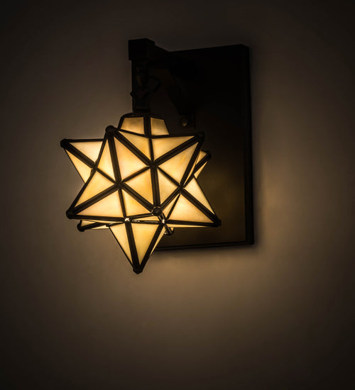 Meyda Lighting Moravian Star 8" Craftsman Brown Wall Sconce With Beige Iridescent Shade Glass