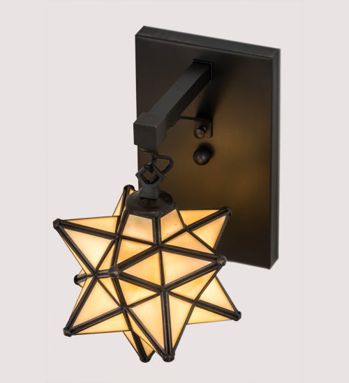 Meyda Lighting Moravian Star 8" Craftsman Brown Wall Sconce With Beige Iridescent Shade Glass