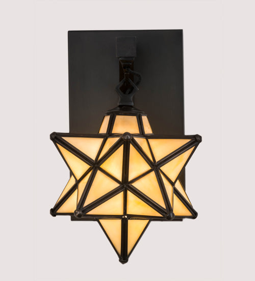Meyda Lighting Moravian Star 8" Craftsman Brown Wall Sconce With Beige Iridescent Shade Glass