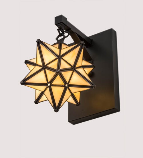 Meyda Lighting Moravian Star 8" Craftsman Brown Wall Sconce With Beige Iridescent Shade Glass