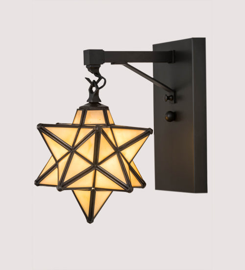 Meyda Lighting Moravian Star 8" Craftsman Brown Wall Sconce With Beige Iridescent Shade Glass