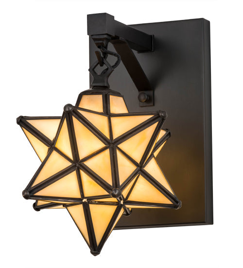 Meyda Lighting Moravian Star 8" Craftsman Brown Wall Sconce With Beige Iridescent Shade Glass