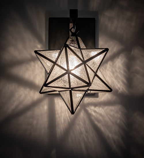 Meyda Lighting Moravian Star 9" Black On Brass Wall Sconce With Clear Seeded Shade Glass