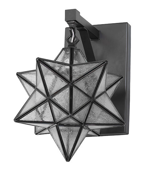 Meyda Lighting Moravian Star 9" Black On Brass Wall Sconce With Clear Seeded Shade Glass