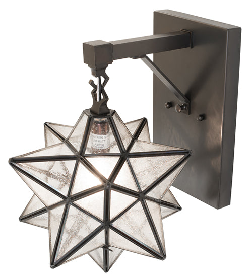 Meyda Lighting Moravian Star 9" Black On Brass Wall Sconce With Clear Seeded Shade Glass