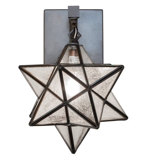 Meyda Lighting Moravian Star 9" Black On Brass Wall Sconce With Clear Seeded Shade Glass