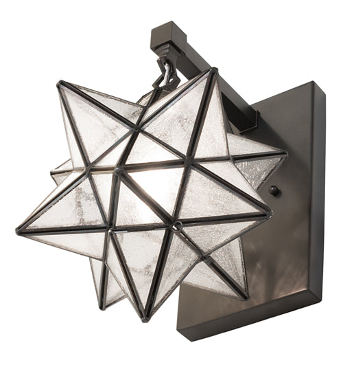 Meyda Lighting Moravian Star 9" Black On Brass Wall Sconce With Clear Seeded Shade Glass