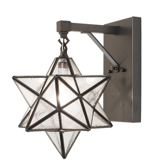 Meyda Lighting Moravian Star 9" Black On Brass Wall Sconce With Clear Seeded Shade Glass