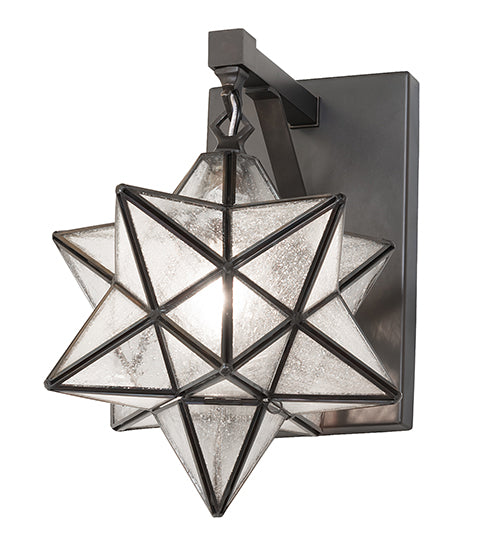 Meyda Lighting Moravian Star 9" Black On Brass Wall Sconce With Clear Seeded Shade Glass