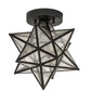 Meyda Lighting Moravian Star 9" Craftsman Brown Flush Mount Light With Clear Seeded Art Shade Glass