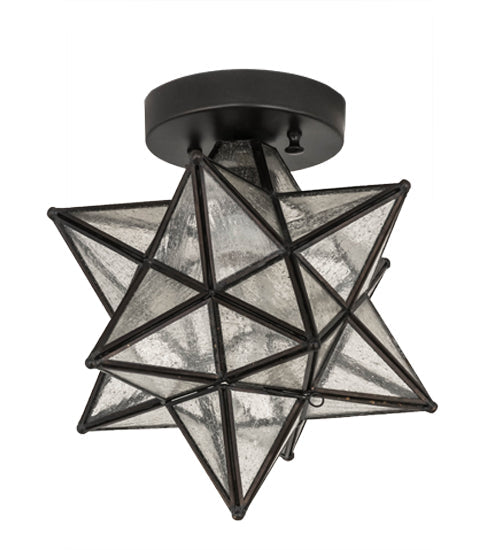 Meyda Lighting Moravian Star 9" Craftsman Brown Flush Mount Light With Clear Seeded Art Shade Glass