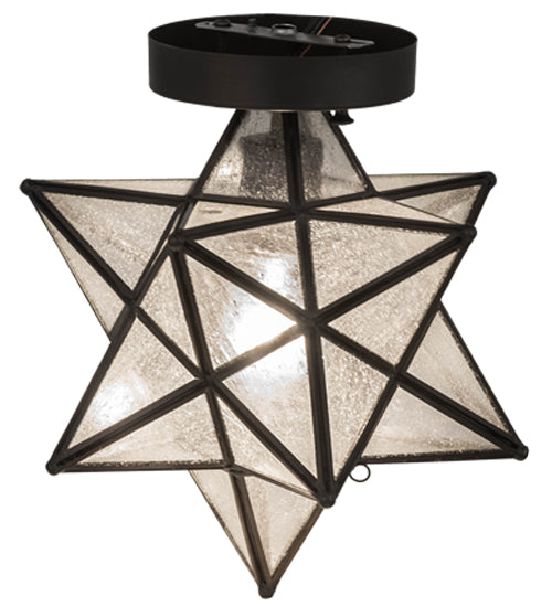 Meyda Lighting Moravian Star 9" Craftsman Brown Flush Mount Light With Clear Seeded Art Shade Glass