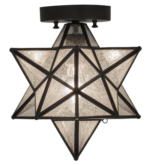 Meyda Lighting Moravian Star 9" Craftsman Brown Flush Mount Light With Clear Seeded Art Shade Glass