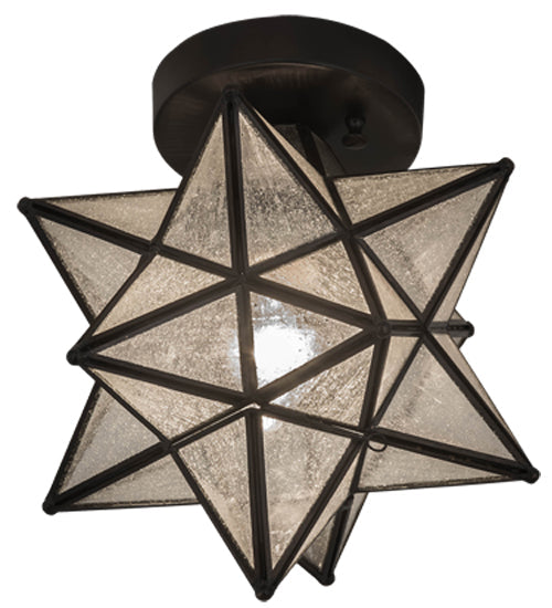 Meyda Lighting Moravian Star 9" Craftsman Brown Flush Mount Light With Clear Seeded Art Shade Glass