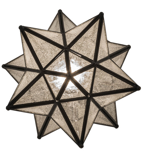 Meyda Lighting Moravian Star 9" Craftsman Brown Flush Mount Light With Clear Seeded Art Shade Glass