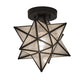 Meyda Lighting Moravian Star 9" Craftsman Brown Flush Mount Light With Clear Seeded Art Shade Glass