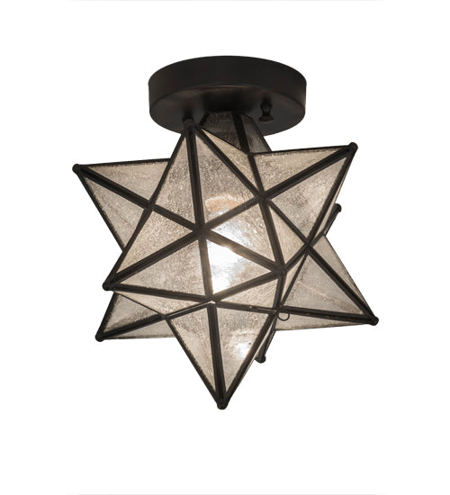 Meyda Lighting Moravian Star 9" Craftsman Brown Flush Mount Light With Clear Seeded Art Shade Glass