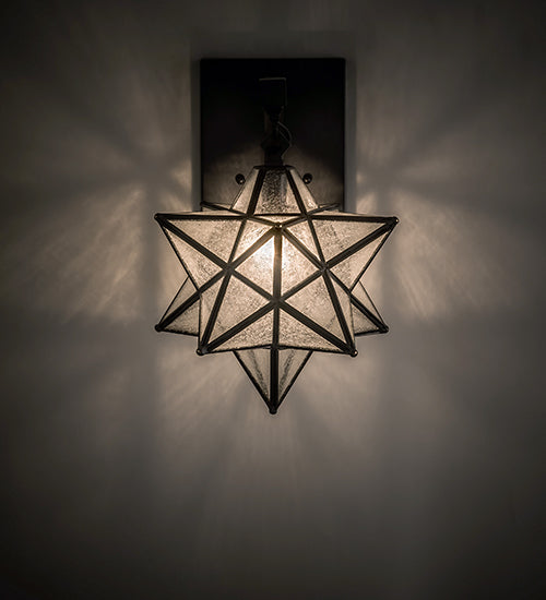 Meyda Lighting Moravian Star 9" Craftsman Brown Hanging Wall Sconce With Clear Seeded Shade Glass