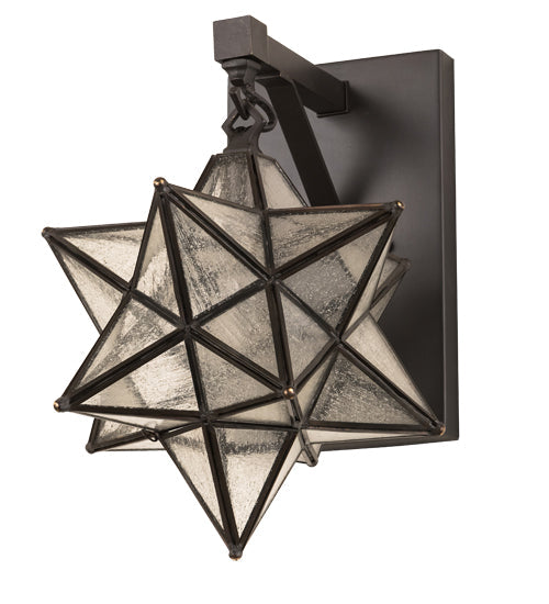 Meyda Lighting Moravian Star 9" Craftsman Brown Hanging Wall Sconce With Clear Seeded Shade Glass