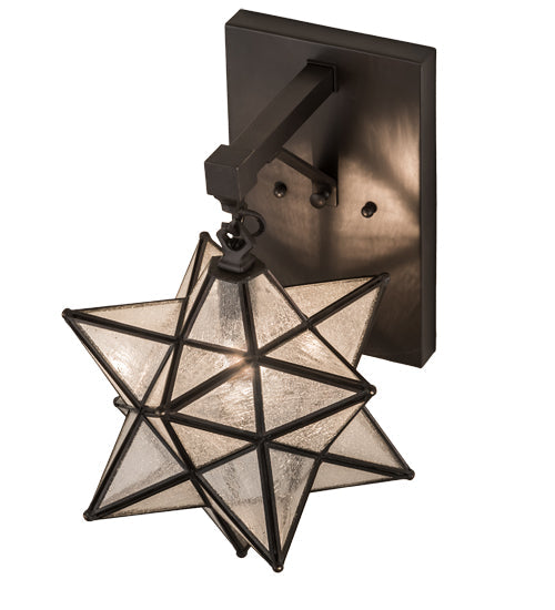 Meyda Lighting Moravian Star 9" Craftsman Brown Hanging Wall Sconce With Clear Seeded Shade Glass