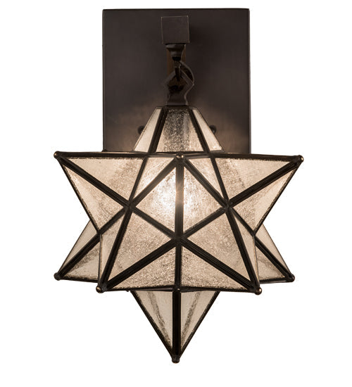 Meyda Lighting Moravian Star 9" Craftsman Brown Hanging Wall Sconce With Clear Seeded Shade Glass