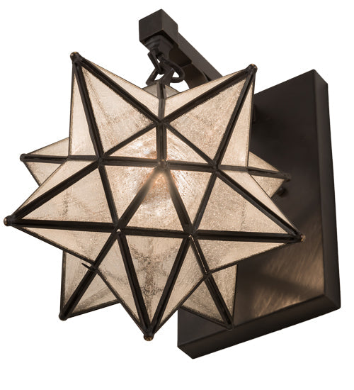Meyda Lighting Moravian Star 9" Craftsman Brown Hanging Wall Sconce With Clear Seeded Shade Glass