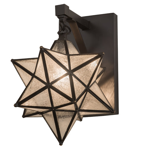 Meyda Lighting Moravian Star 9" Craftsman Brown Hanging Wall Sconce With Clear Seeded Shade Glass