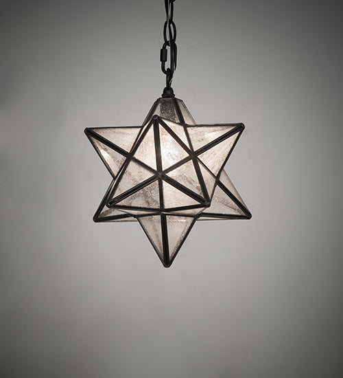 Meyda Lighting Moravian Star 9" Craftsman Brown Solar Black Mini Pendant Light With Clear Seeded Art Shade Glass