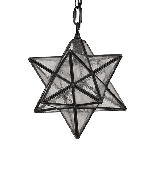 Meyda Lighting Moravian Star 9" Craftsman Brown Solar Black Mini Pendant Light With Clear Seeded Art Shade Glass