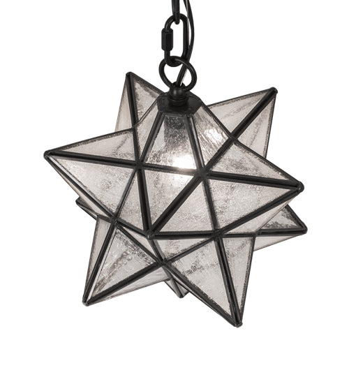 Meyda Lighting Moravian Star 9" Craftsman Brown Solar Black Mini Pendant Light With Clear Seeded Art Shade Glass