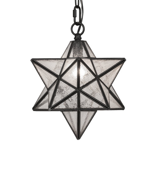 Meyda Lighting Moravian Star 9" Craftsman Brown Solar Black Mini Pendant Light With Clear Seeded Art Shade Glass