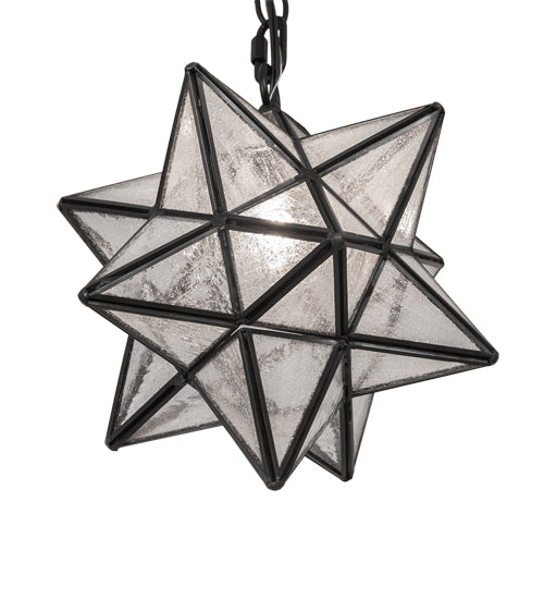 Meyda Lighting Moravian Star 9" Craftsman Brown Solar Black Mini Pendant Light With Clear Seeded Art Shade Glass
