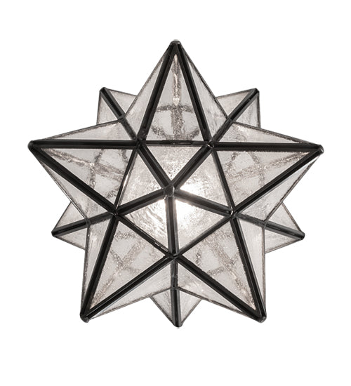 Meyda Lighting Moravian Star 9" Craftsman Brown Solar Black Mini Pendant Light With Clear Seeded Art Shade Glass