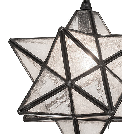Meyda Lighting Moravian Star 9" Craftsman Brown Solar Black Mini Pendant Light With Clear Seeded Art Shade Glass
