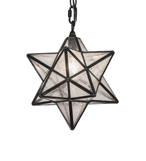 Meyda Lighting Moravian Star 9" Craftsman Brown Solar Black Mini Pendant Light With Clear Seeded Art Shade Glass