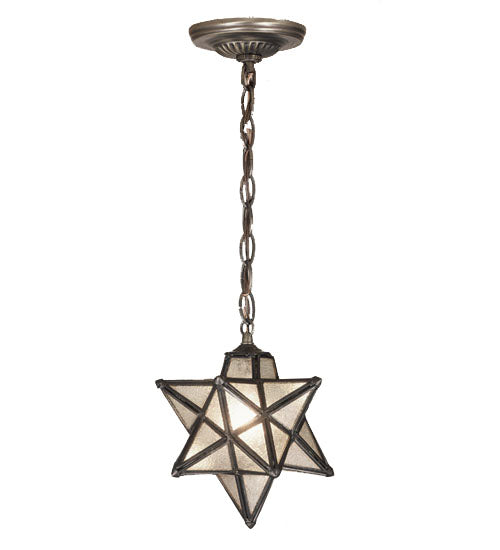 Meyda Lighting Moravian Star 9" Mahogany Bronze Mini Pendant Light With Clear Seeded Art Shade Glass