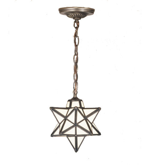 Meyda Lighting Moravian Star 9" Mahogany Bronze Mini Pendant Light With White Art Shade Glass