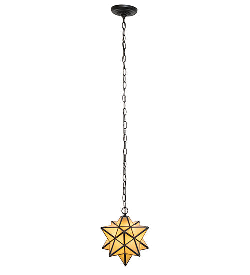 Meyda Lighting Moravian Star 9" Solar Black Mini Pendant Light With Beige Iridescent Shade