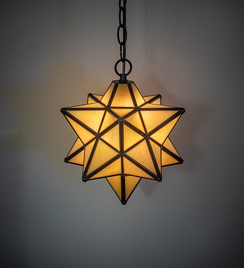 Meyda Lighting Moravian Star 9" Solar Black Mini Pendant Light With Beige Iridescent Shade