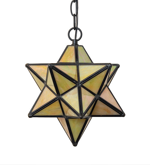 Meyda Lighting Moravian Star 9" Solar Black Mini Pendant Light With Beige Iridescent Shade