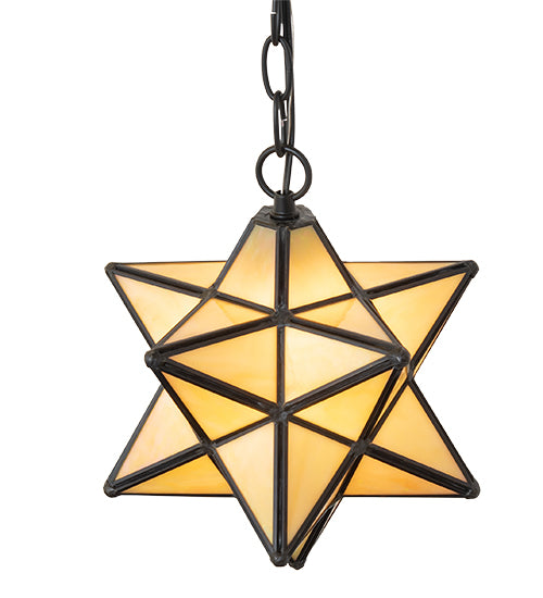 Meyda Lighting Moravian Star 9" Solar Black Mini Pendant Light With Beige Iridescent Shade