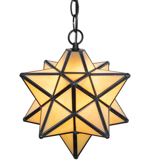 Meyda Lighting Moravian Star 9" Solar Black Mini Pendant Light With Beige Iridescent Shade