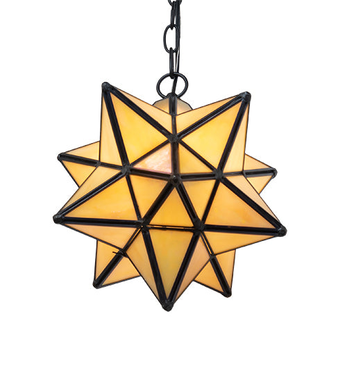 Meyda Lighting Moravian Star 9" Solar Black Mini Pendant Light With Beige Iridescent Shade