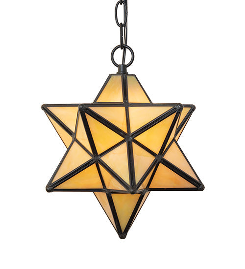 Meyda Lighting Moravian Star 9" Solar Black Mini Pendant Light With Beige Iridescent Shade