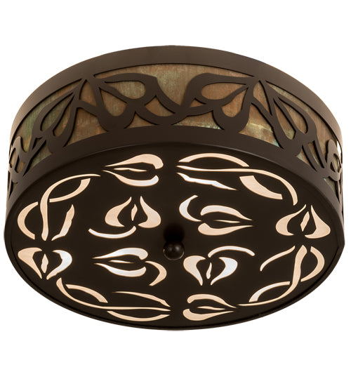 Meyda Lighting Morning Glory 16" 3-Light Timeless Bronze & Solid Copper Flush Mount Light With White Acrylic Shade