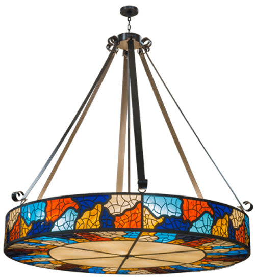 Meyda Lighting Mosaico 77" 13-Light Timeless Bronze Inverted Pendant Light With Multi-Colored Shade Glass